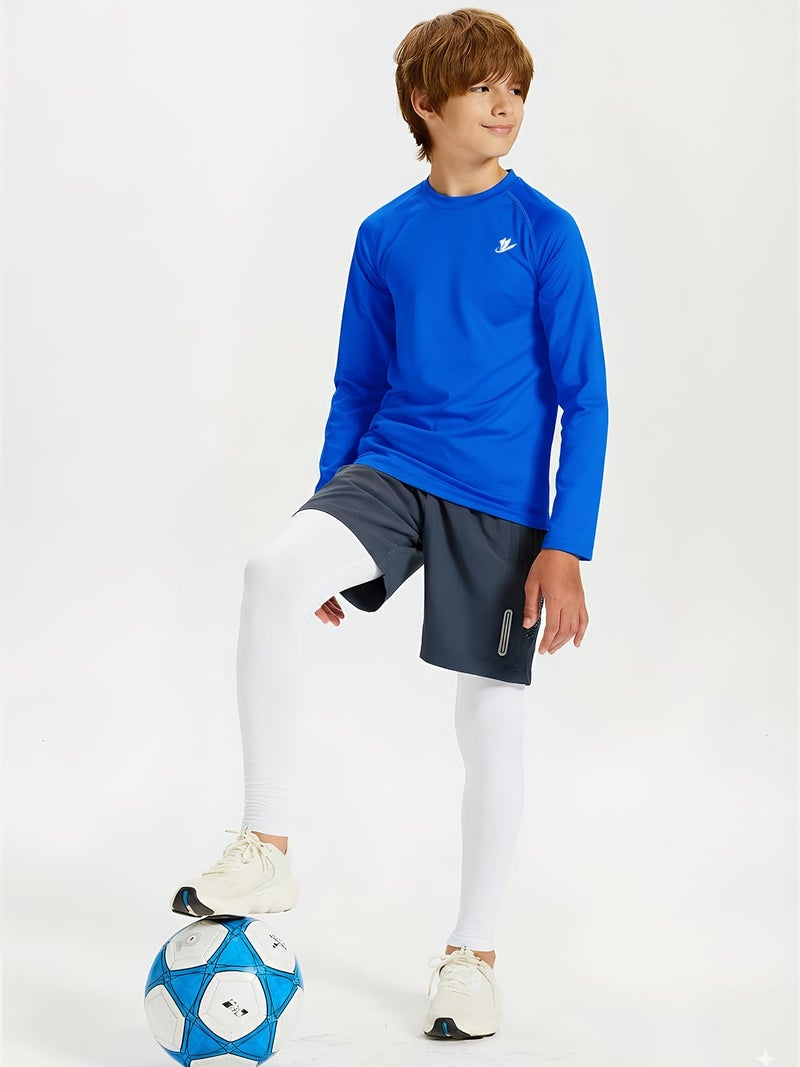 DEVOROPA Youth Boys Compression Thermal Shirt Long Sleeve Kids Fleece Baselayer Soccer Baseball Undershirt Royal Blue L - Image 4
